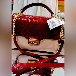 NWT burgundy/pink MK top handle handbag with chain & leather crossbody strap